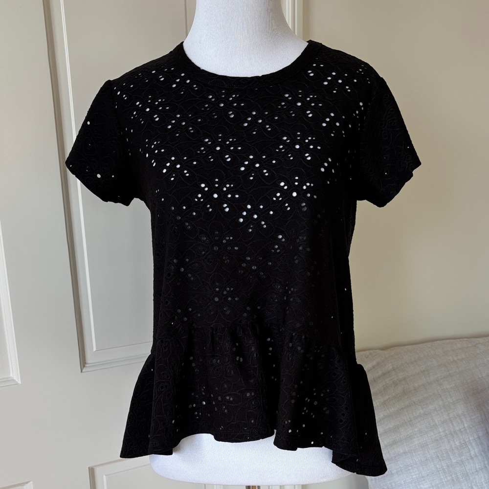 Nanette Lepore Black Textured Peplum Blouse
